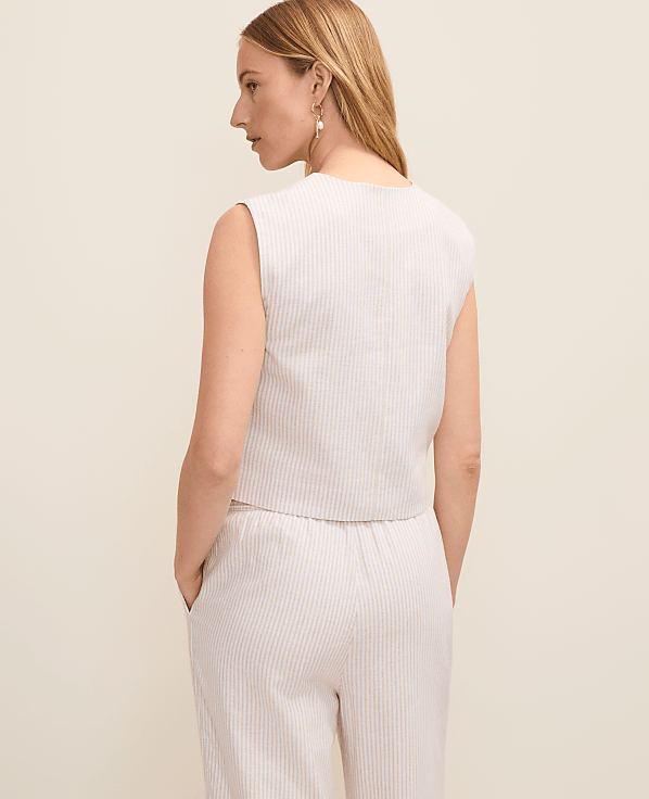 Petite Weekend Striped Vest in Linen Blend