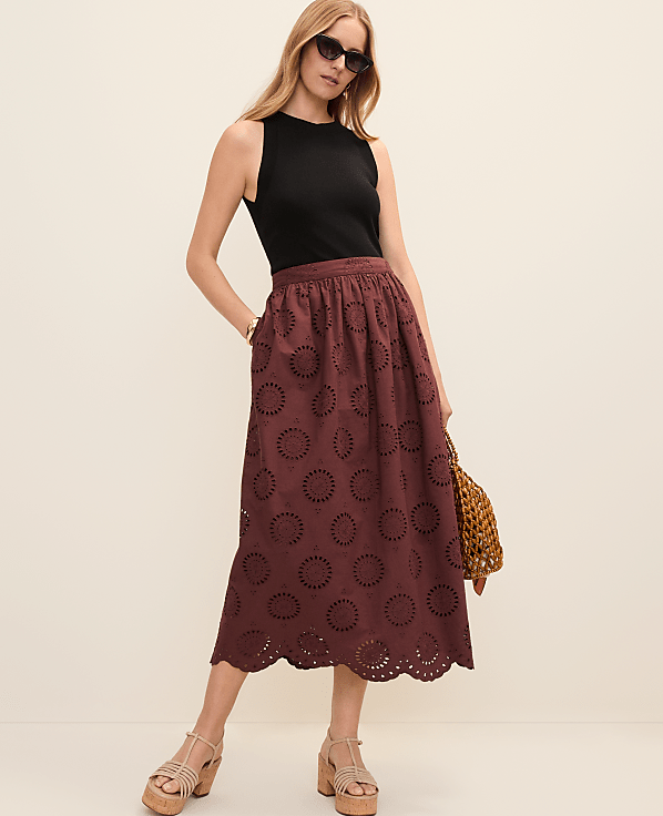 Petite Weekend Eyelet Gathered Maxi Skirt
