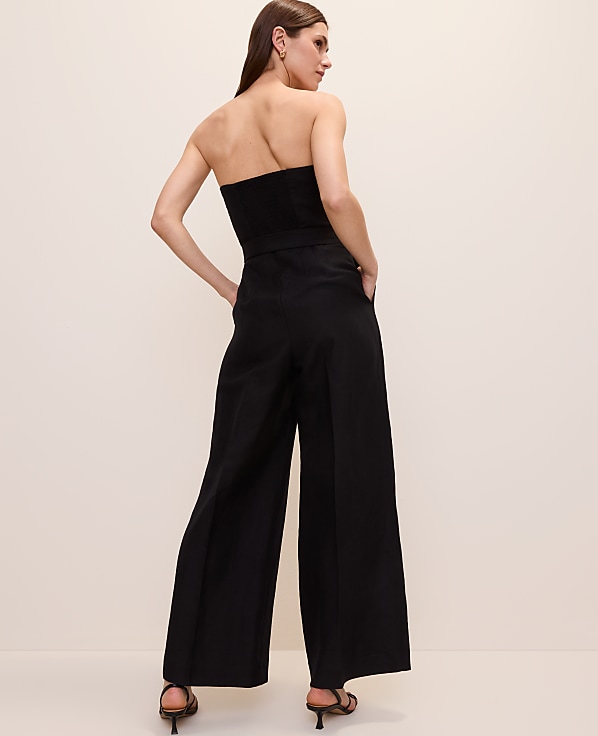Belted Strapless Jumpsuit in Linen Blend