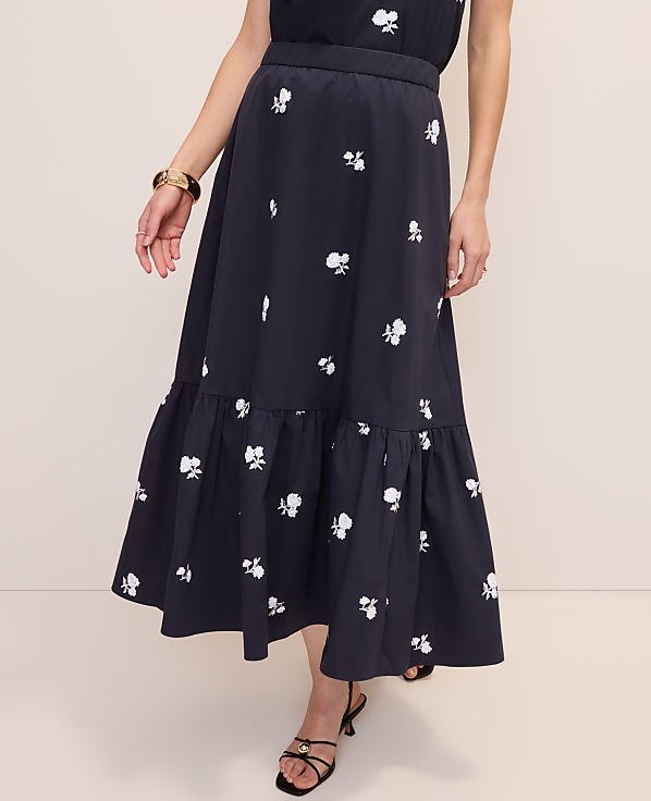 Sequin Embellished Tiered Maxi Skirt