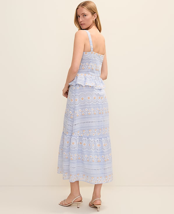 Eyelet Peplum Midi Dress