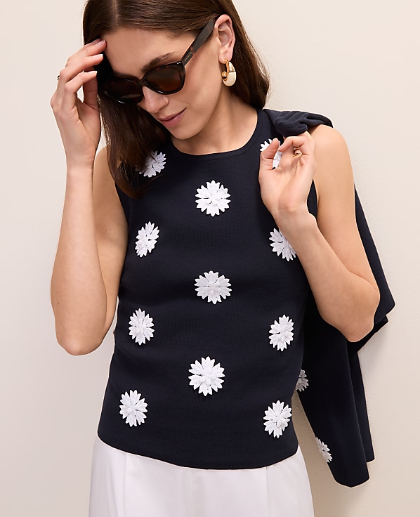 Floral Appliqu&eacute; Sweater Shell
