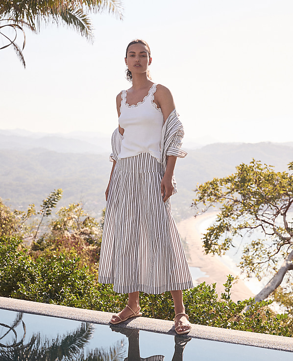 Haven Well Within Organic Cotton Poplin Stripe Drop Waist Skirt