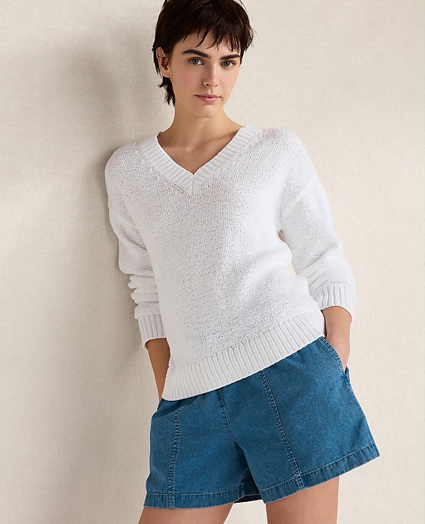 Haven Well Within Cotton Blend Tape Yarn V-Neck Sweater