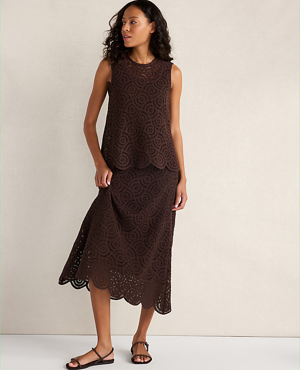 Haven Well Within Cotton Crochet Scalloped Midi Skirt