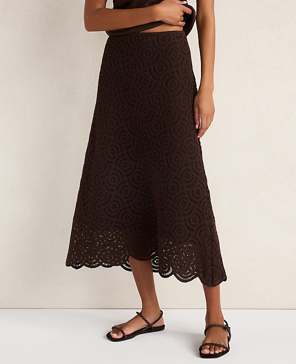 Haven Well Within Cotton Crochet Scalloped Midi Skirt