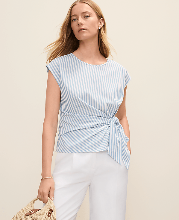 Petite Striped Tie Waist Tee