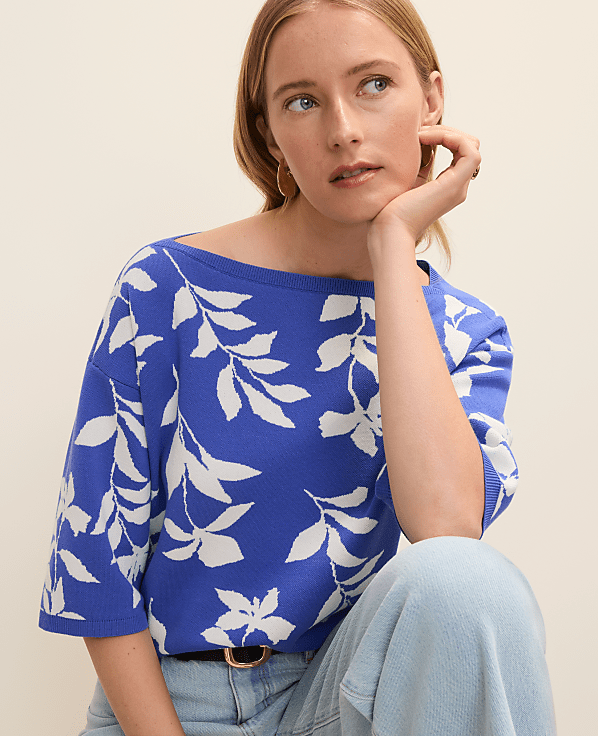 Petite Floral Jacquard Boatneck Sweater