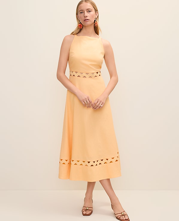 Petite Ric Rac Cutout Dress in Linen Blend