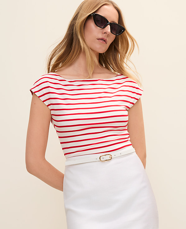 Petite Striped Boatneck Top
