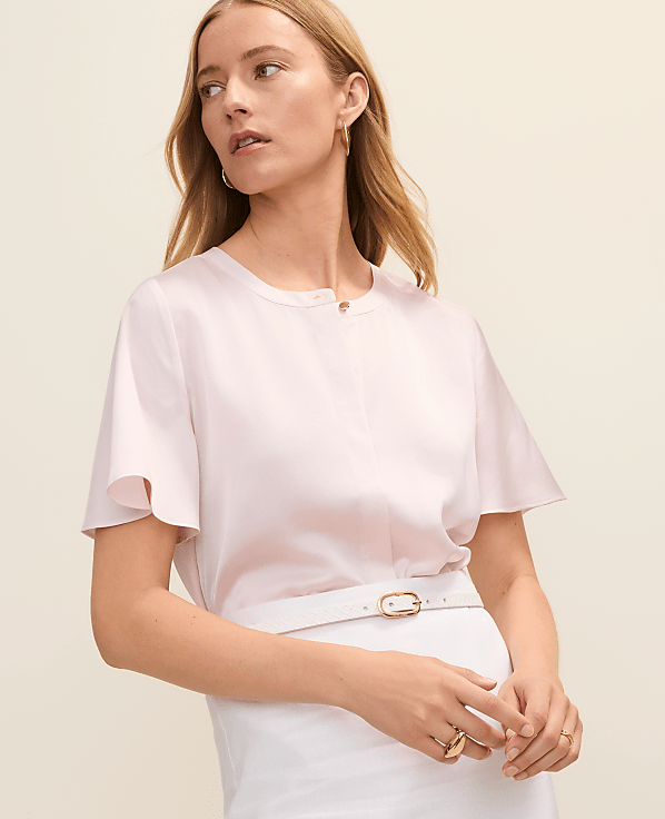 Petite Flutter Sleeve Top in Satin