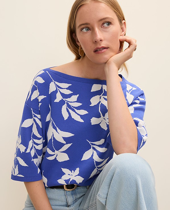 Floral Jacquard Boatneck Sweater