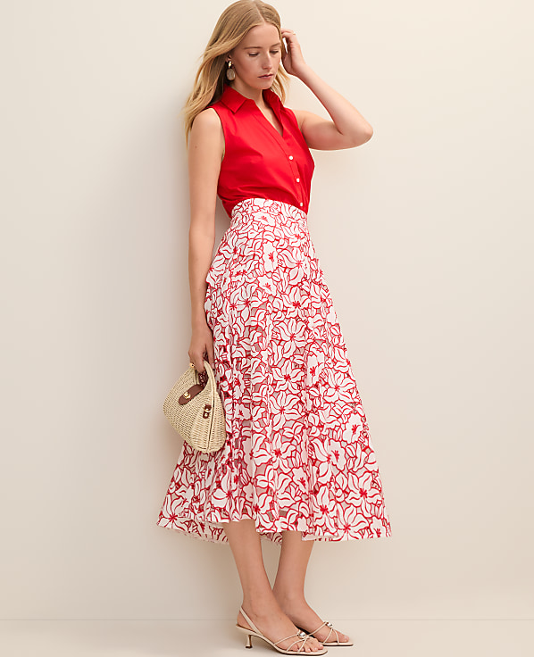 Eyelet Full Midi Skirt