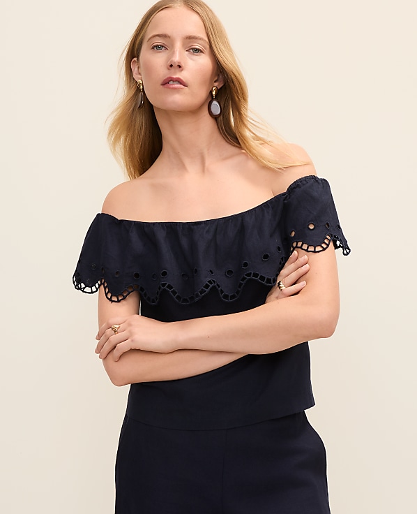 Off-The-Shoulder Top in Linen Blend