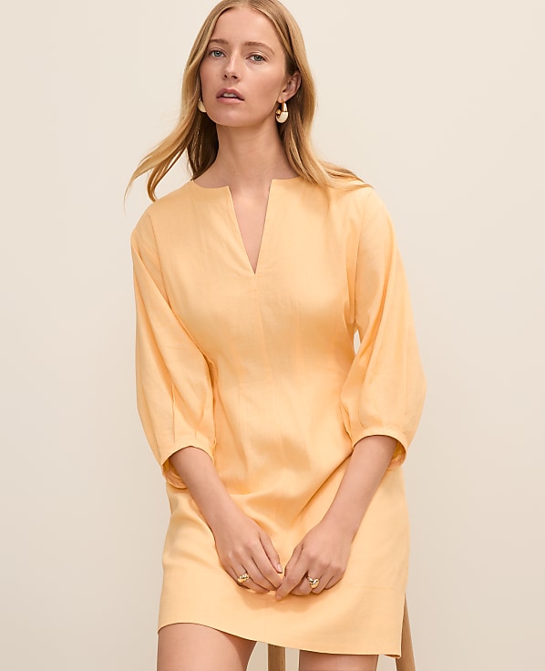 Pintucked Mini Dress in Linen Blend
