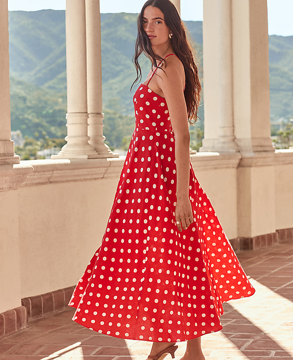 Polka Dot Midi Dress in Linen Blend