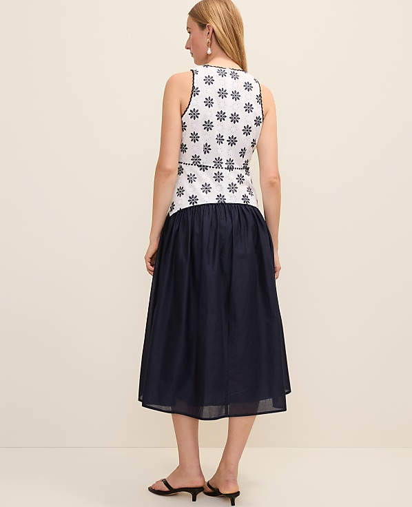 Eyelet Crew Neck Midi Dress