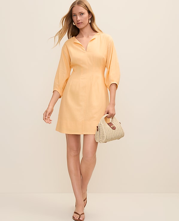 Pintucked Mini Dress in Linen Blend