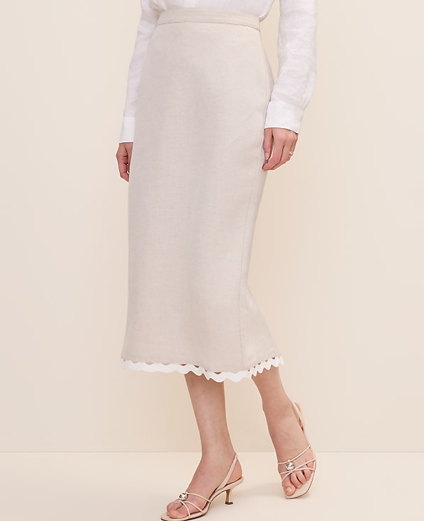 Petite Ric Rac Midi Skirt in Linen Blend