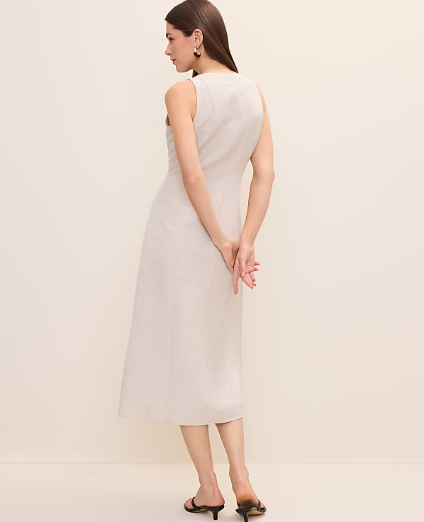 Button Midi Dress in Linen Blend