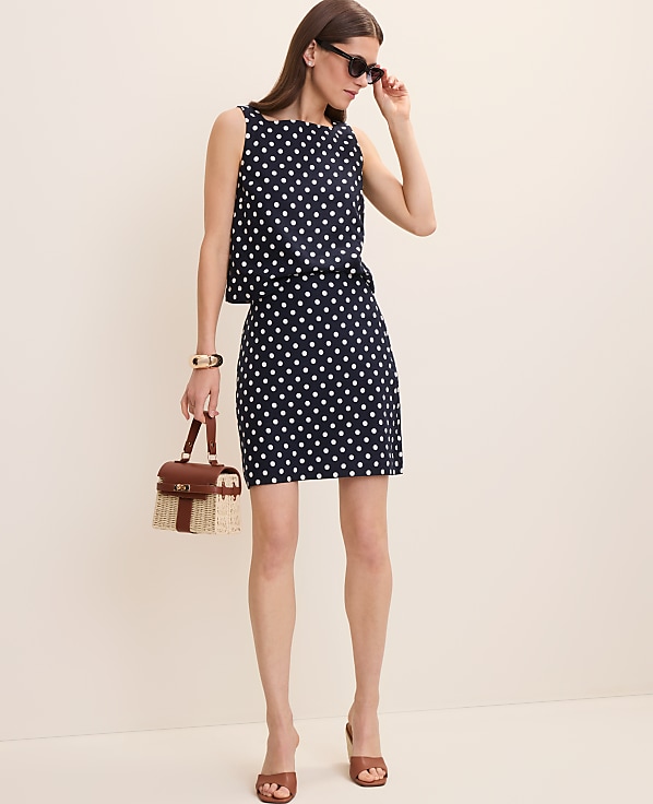 Polka Dot A-Line Skirt in Linen Blend