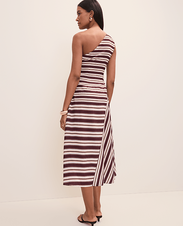 Petite Striped One-Shoulder Midi Dress