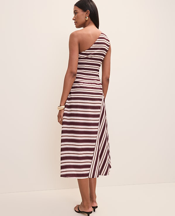 Striped One-Shoulder Midi Dress