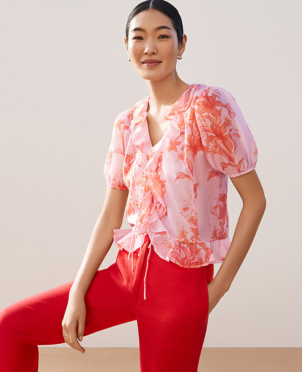 Floral Ruffle Trim Blouse