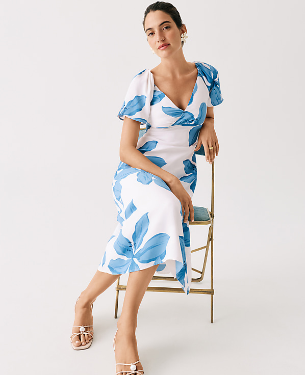 Floral Shirred Flare Midi Dress