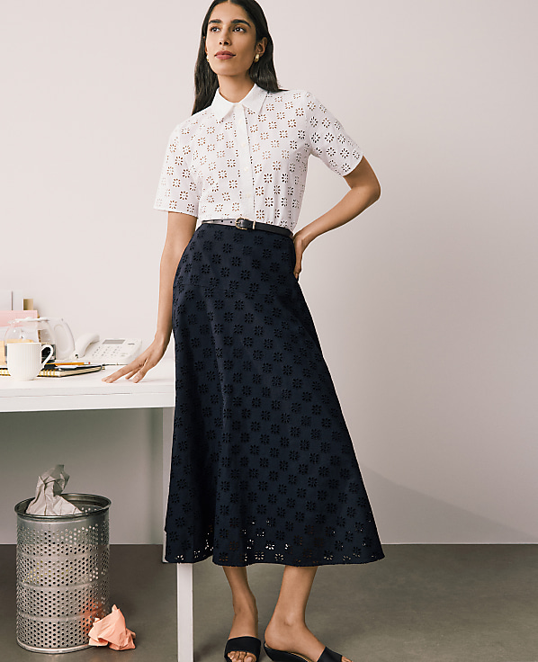 Eyelet Full Midi Skirt