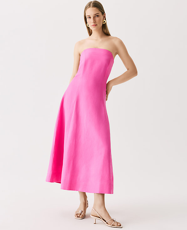 Strapless Midi Dress in Linen Blend