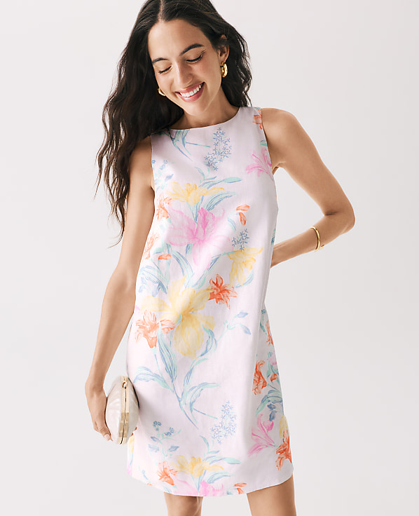 Floral Shift Dress in Linen Blend