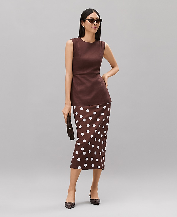 Petite Polka Dot Midi Pencil Skirt in Linen Blend