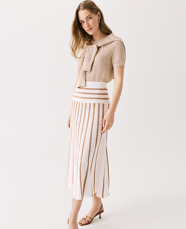 Petite Striped A-Line Sweater Midi Skirt
