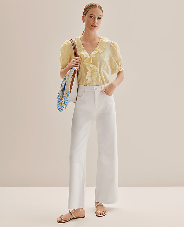Petite Weekend Eyelet Ruffle Trim Blouse