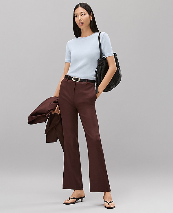 The Petite Flare Ankle Pant in Linen Blend