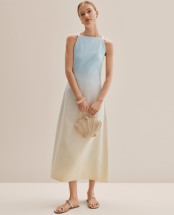 Petite Weekend Ombr&eacute; Midi Dress in Linen Blend