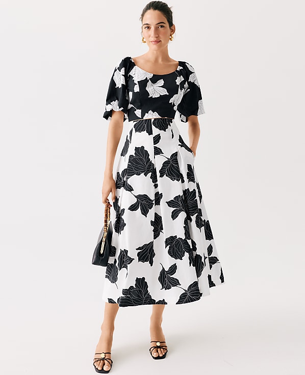 Petite Floral Pleated Midi Skirt