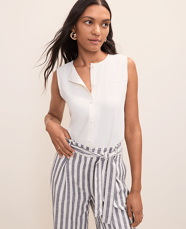 Petite Mixed Media Button Down Top
