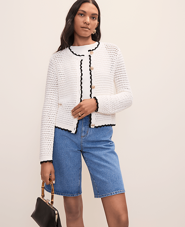 Petite Scalloped Trim Cardigan
