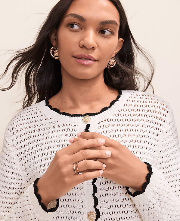 Petite Scalloped Trim Cardigan