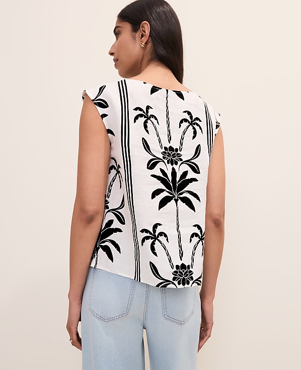 Floral Crew Neck Top in Linen