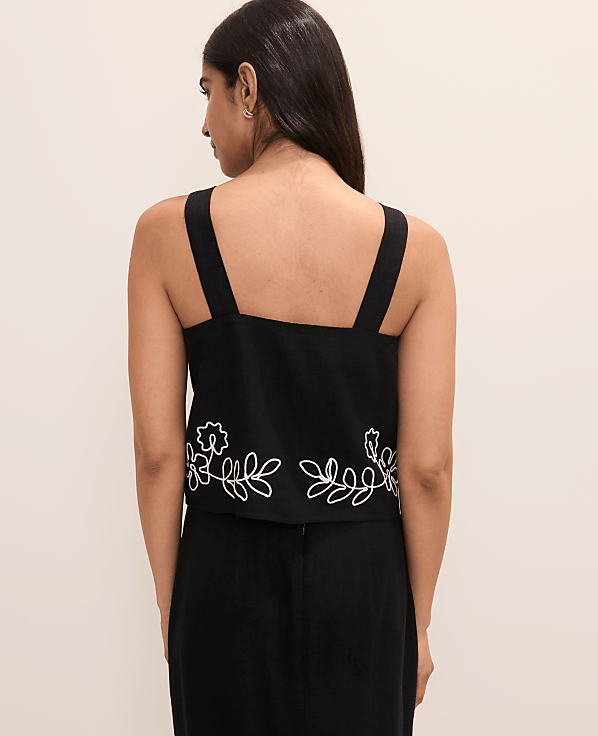 Petite Embroidered Square Neck Tank Top