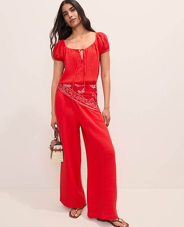 The Petite Easy Fit Wide-Leg Pant in Cotton Gauze