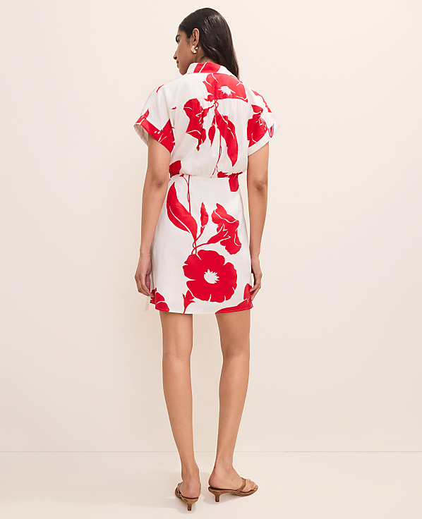 Floral Collared Shift Dress in Linen Blend