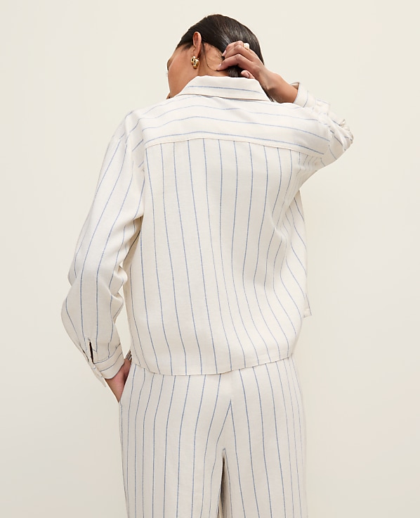 Petite Striped Linen Button Down Shirt