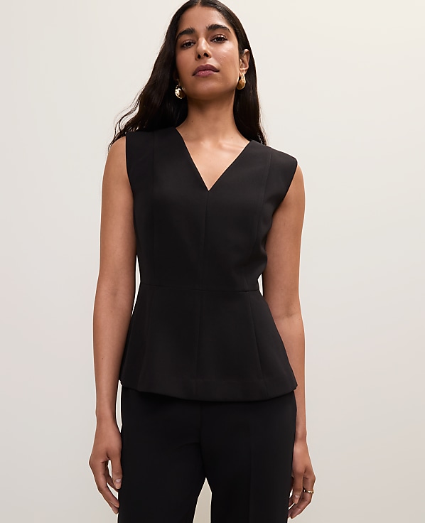 Petite V-Neck Peplum Vest in Fluid Crepe