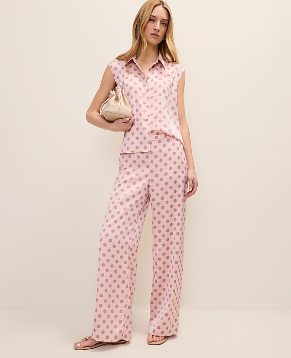 The Side Zip Wide-Leg Pant in Geo Satin