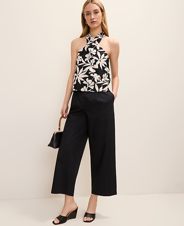 Floral Twist Halter Top in Linen Blend