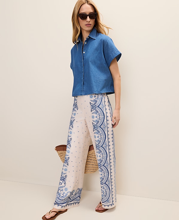 Weekend Easy Wide-Leg Pant in Paisley Linen Blend